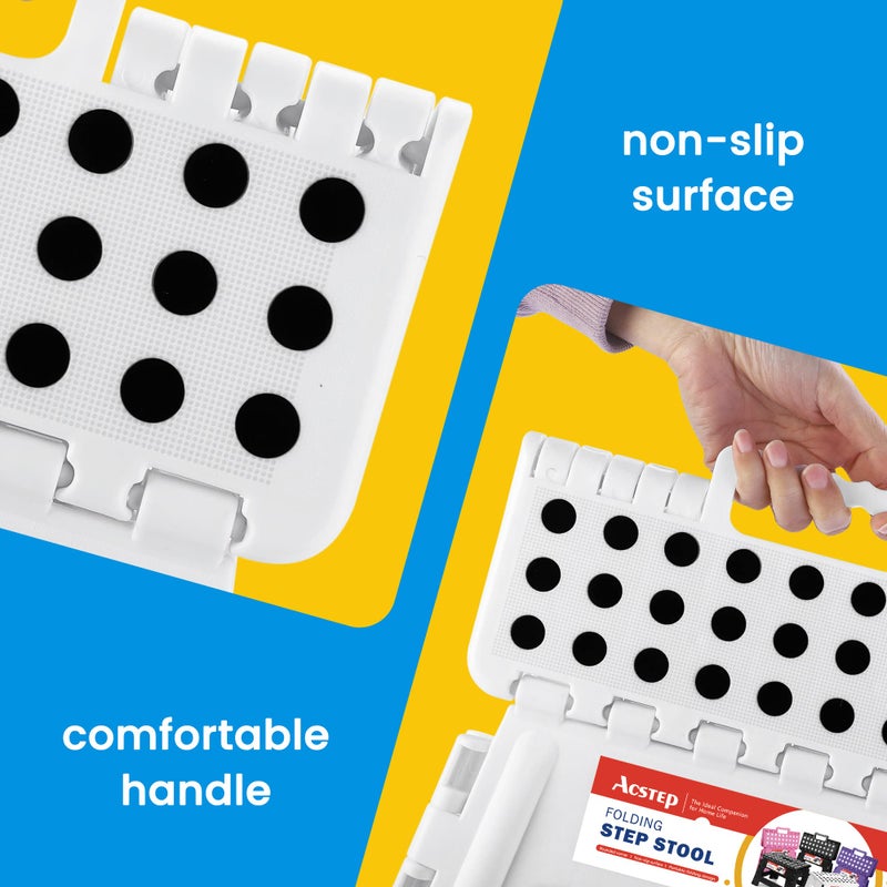 ACSTEP Folding Step Stool Portable Collapsible Plastic Step Stool 9 Inch Foldable Step Stools Non Slip Folding Stools for Kitchen Bathroom Bedroom (White) - Image 5